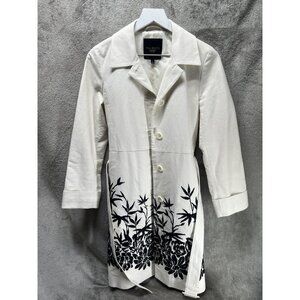 Talbots Women's Size 4 Petite White Embroidered Floral Trench Coat Pea coat Long